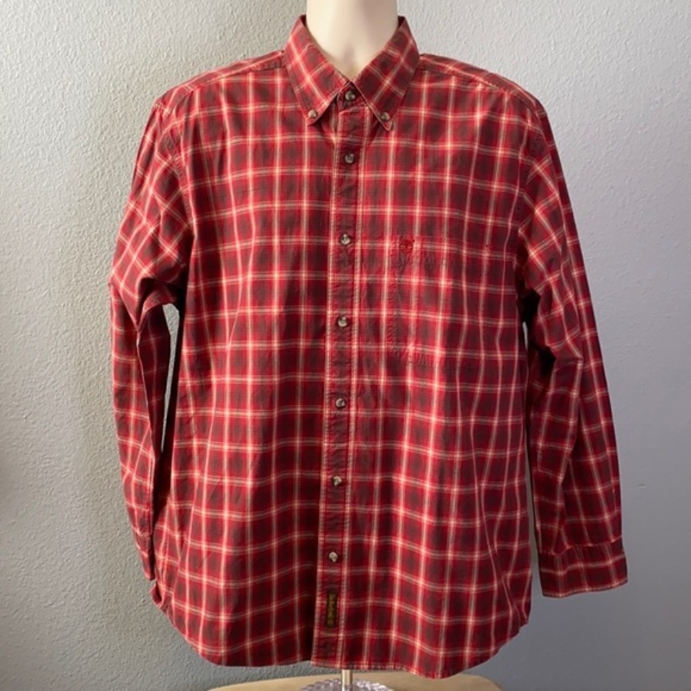 Timberland Red Black Plaid Button Down Large